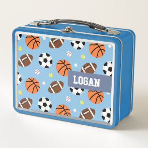 Balls Sports Themed Pattern Boys Personalised Metal Lunch Box