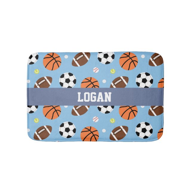 Balls Sports Themed Pattern Boys Room Decor Bath Mat (Front)