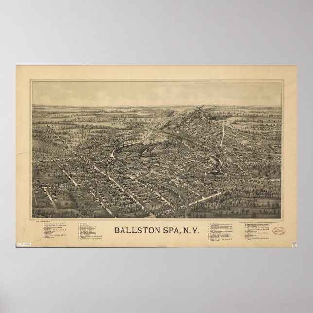 Ballston Spa New York 1890 Antique Panoramic Map Poster (Front)