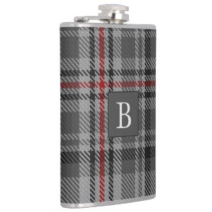 BALMORAL Grey TARTAN Letter Monogram (Can Edit) Hip Flask