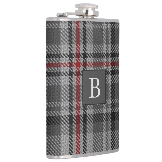 BALMORAL Grey TARTAN Letter Monogram (Can Edit) Hip Flask (Right)