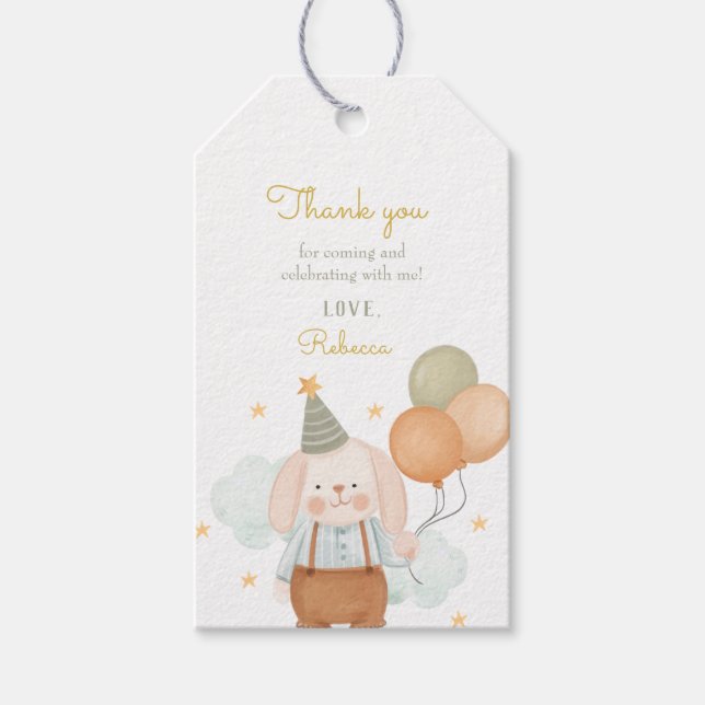 Baloons Pink Little Bunny Birthday Gift Tags (Front)