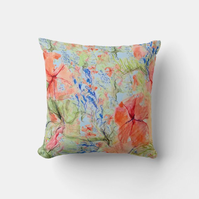 Balsam and Lobelia flowers by Alexandra Cook Cushion (Front)
