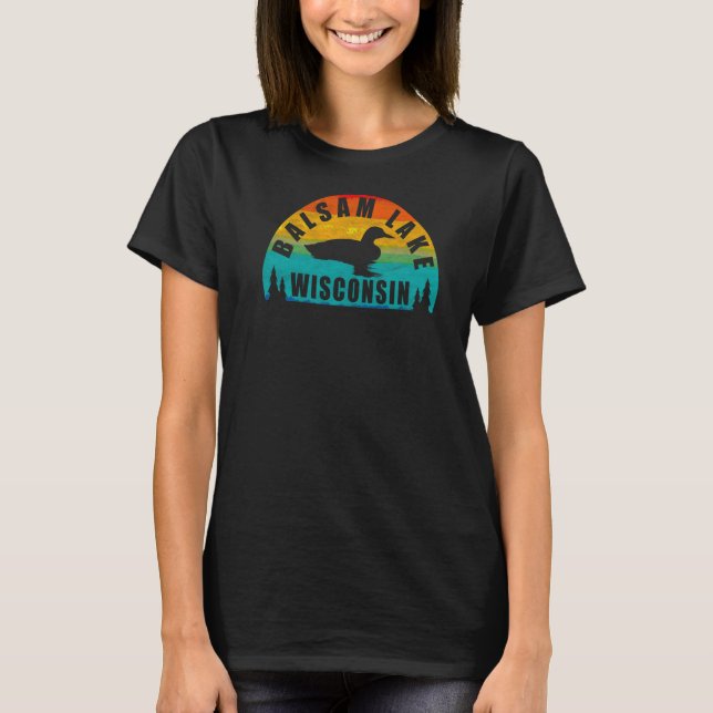 Balsam Lake Northern Wisconsin Sunset Loon T-Shirt (Front)