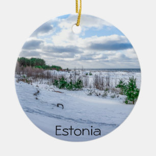 Baltic sea coast covered in snow in winter ceramic ornament