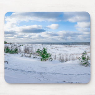 Baltic sea coast covered in snow in winter mouse pad
