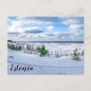 Baltic sea coast covered in snow in winter postcard