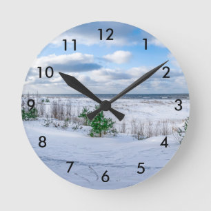 Baltic sea coast covered in snow in winter round clock