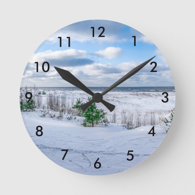 Baltic sea coast covered in snow in winter round clock (Front)
