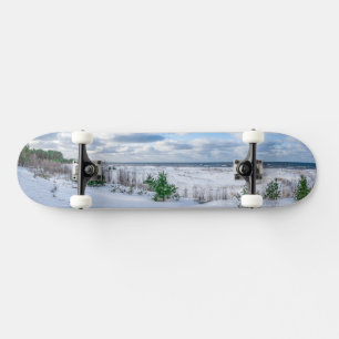 Baltic sea coast covered in snow in winter skateboard