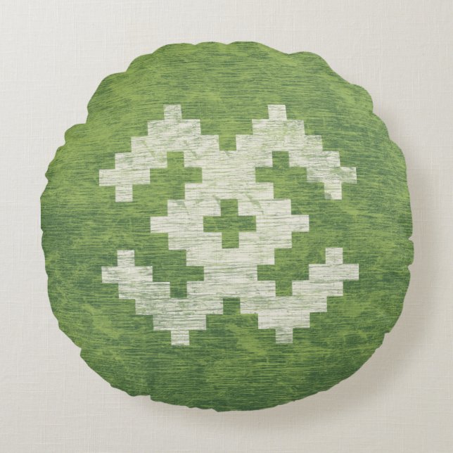 Baltic Symbols Green Vintage Round Cushion (Front)