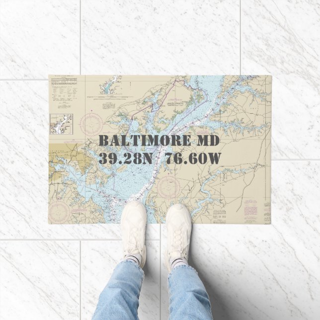 Baltimore Chesapeake ⚓ Latitude Longitude Nautical Doormat (Indoor)
