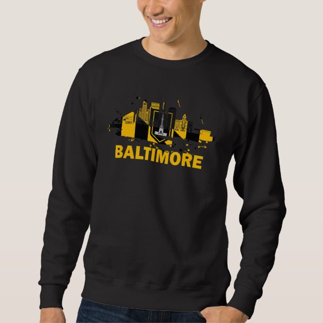Baltimore City Flag Downtown Skyline Baltimore Sky Sweatshirt (Front)