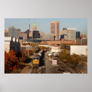 Baltimore City with Train Poster