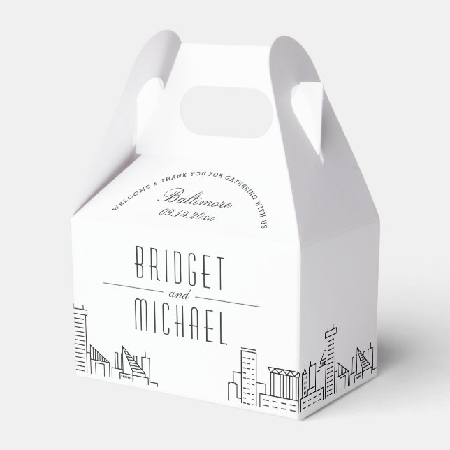 Baltimore Deco Skyline Wedding | Single Names Favour Box (Front Side)