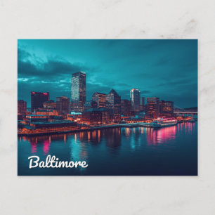 Baltimore Inner Harbor Night View Postcard