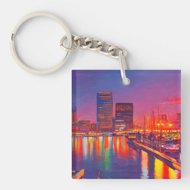 Baltimore Inner Harbour at Night  Key Ring (Front)