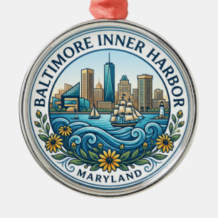 Baltimore Inner Harbour Maryland Metal Ornament