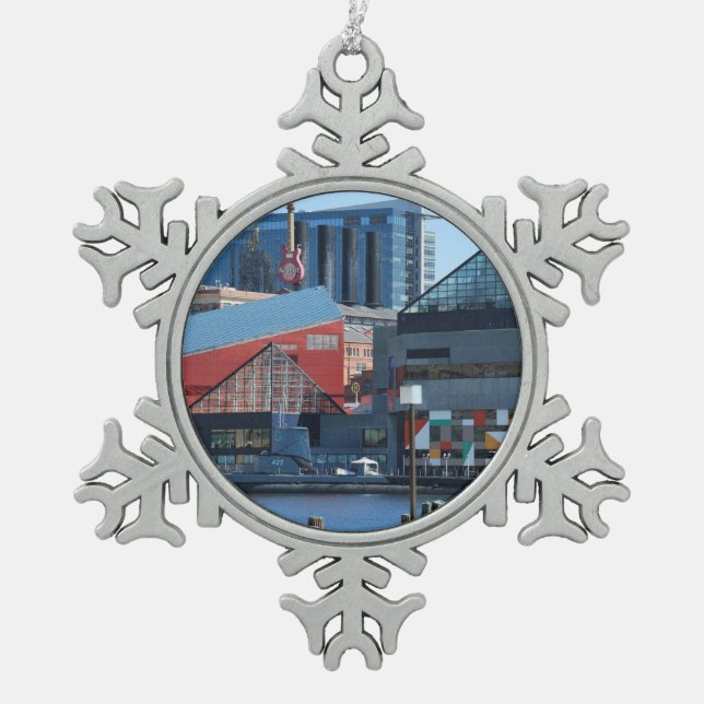 Baltimore Inner Harbour Snowflake Pewter Christmas Ornament (Front)