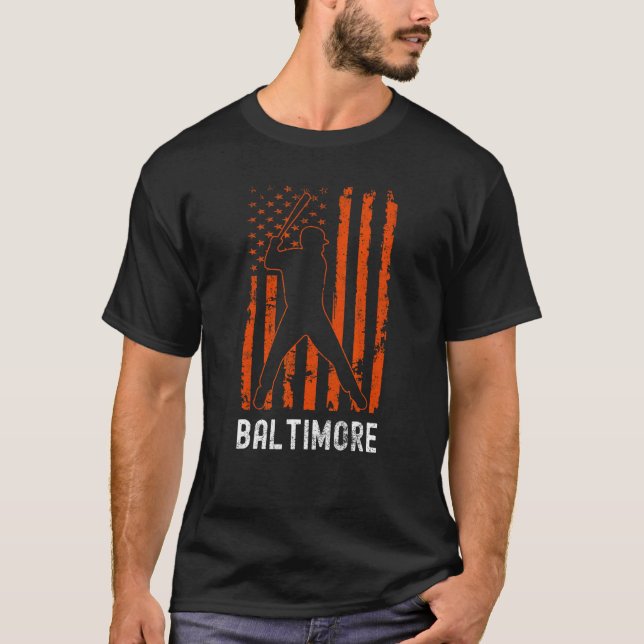 Baltimore Maryland American Flag Baseball Weathere T-Shirt (Front)