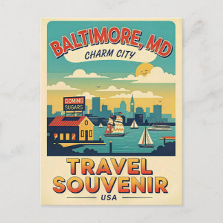 Baltimore Maryland Charm City Retro Postcard