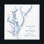 Baltimore Maryland Chesapeake Bay Map Wedding  Magnet<br><div class="desc">Quick and Easy ordering! These Baltimore Maryland map magnets make great Maryland wedding favours to include in your Baltimore destination wedding welcome bags. Move the heart by clicking "Edit Using design tool" under "Personalise". Featuring a map of Chesapeake Bay with Artwork by Coastal Map Designs</div>