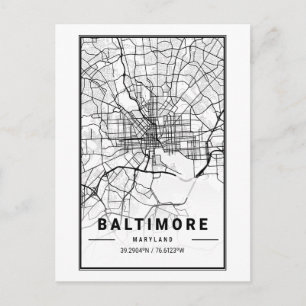Baltimore, Maryland City Map Minimalist Art Postcard