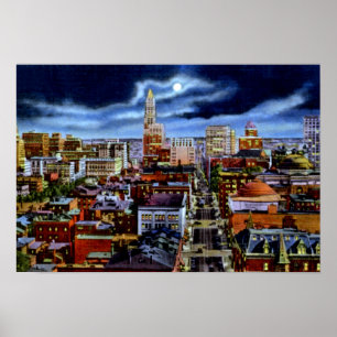 Baltimore Maryland City Skyline at Night Poster