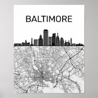 Baltimore Maryland City Skyline With Map