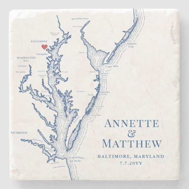 Baltimore Maryland Destination Wedding Favour Stone Coaster (Front)