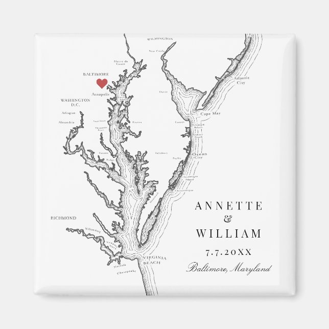 Baltimore Maryland Elegant Black White Wedding Magnet (Front)