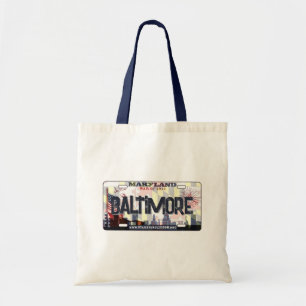 Baltimore Maryland flag license plate tote bag
