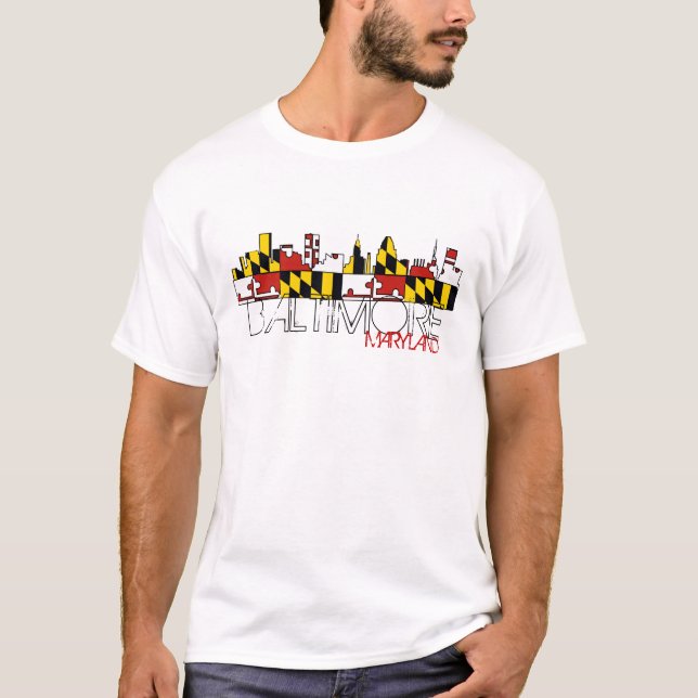 Baltimore Maryland flag skyline tshirt (Front)