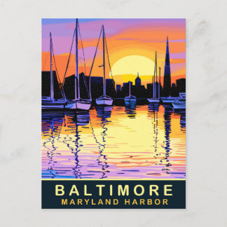 Baltimore, Maryland Harbour, Sunset, Travel Postcard