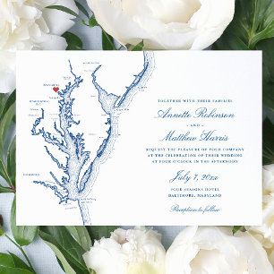 Baltimore Maryland Map Elegant Navy Blue Wedding Invitation