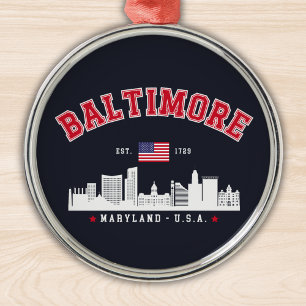 Baltimore Maryland Modern Skyline city Metal Ornament