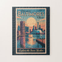 Baltimore Maryland Skyline Travel Art Vintage