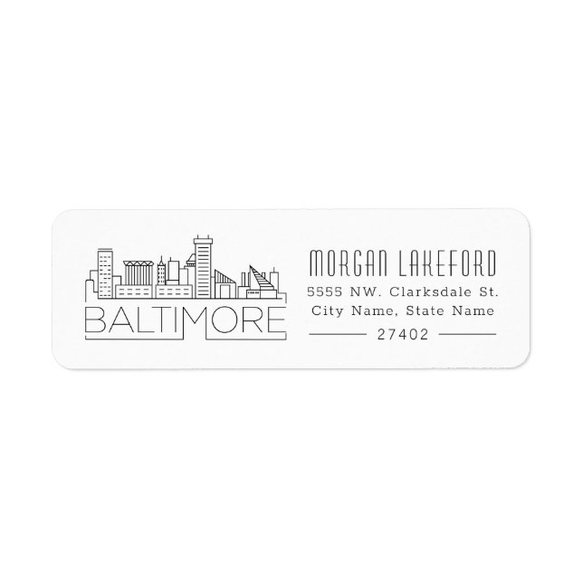 Baltimore, Maryland Stylised Skyline | Return Address Label (Front)