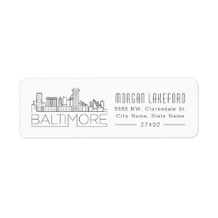 Baltimore, Maryland Stylized Skyline Return Address Label
