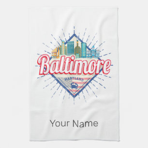 Baltimore Maryland United States Skyline Vintage Tea Towel