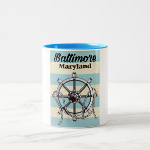 Baltimore Maryland vintage nautical travel poster Two-Tone Coffee Mug