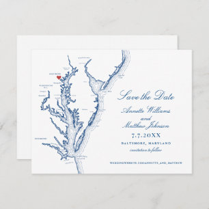 Baltimore Maryland Wedding Elegant Navy Map Save The Date