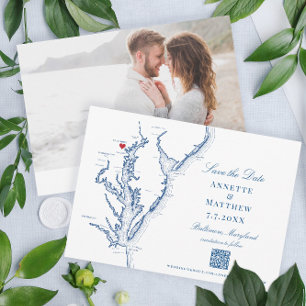 Baltimore Maryland Wedding Elegant Navy QR code Save The Date