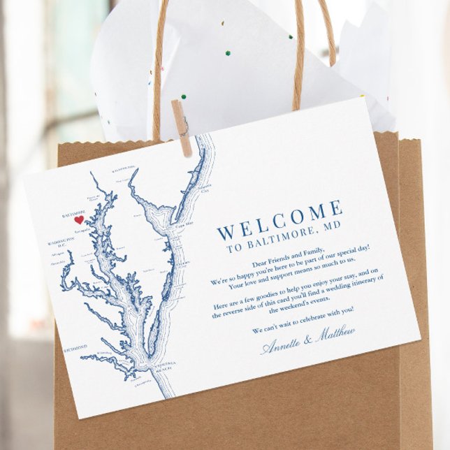Baltimore Maryland Wedding Welcome Itinerary Thank You Card (This Baltimore Maryland wedding welcome letter includes your wedding itinerary schedule of events)