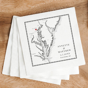 Baltimore MD Chesapeake Bay Map Wedding Cocktail Napkin