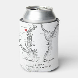 Baltimore MD Chesapeake Bay Map Wedding Favour Can Cooler