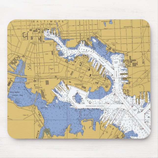 Baltimore MD Nautical Harbour Chart mousepad (Front)