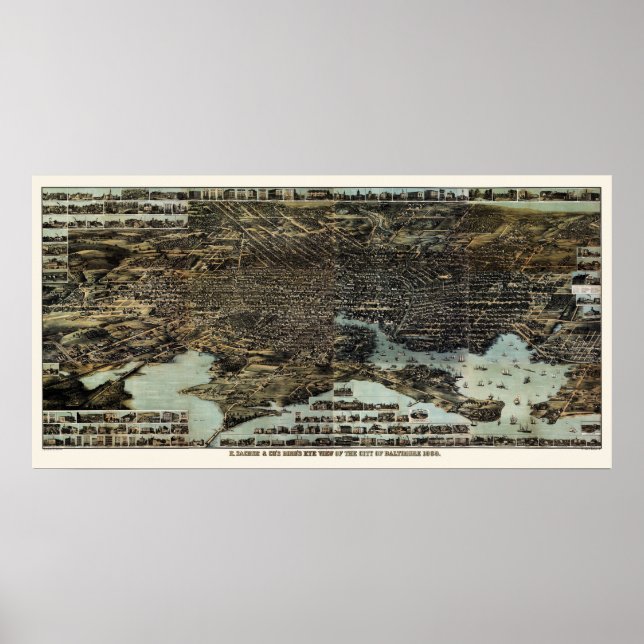 Baltimore, MD Panoramic Map - 1870 Poster (Front)