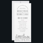 Baltimore | Modern Deco Wedding Program<br><div class="desc">A deco skyline-themed wedding program for a wedding taking place in the beautiful city of Baltimore, Maryland. This wedding program card features a stylised illustration of the city's unique skyline with its name underneath. This is resting underneath your wedding day information in a matching open-lined style. On the reverse side...</div>