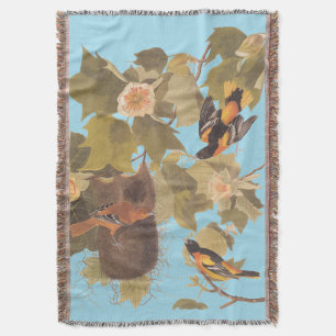 Baltimore Oriole Audubon Bird Family with Nest Throw Blanket